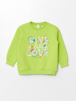 Bisiklet Yaka Bask?l? K?z Bebek Sweatshirt