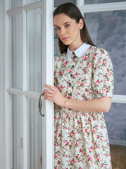 Платье хлопок OD-790-6 молочный мелкий цветок