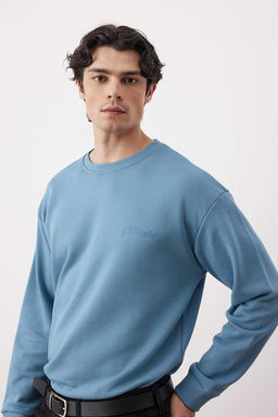 Indigo Premium Oversize/Genis Kesim Yaz? Nak?sl? Sardonsuz Sweatshirt TMNAW24SW00039