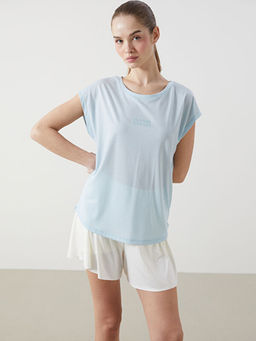 Bisiklet Yaka Bask?l? Kad?n Spor Ti??rt