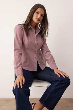 Bordo Cok Renkli Cizgili Gumus Dugme Detayl? Bele Oturan Vatkal? Gomlek TWOAW26GO00064