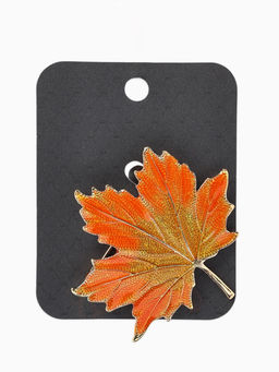 Брошь «Лист» кленовый осенний, цвет оранжевый в золоте