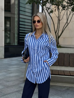 Блуза DilanaVIP 2099/1 голубая полоска - Dilana vip фото 9