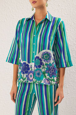 Cizgili Dokuma %100 Pamuk Plaj Gomlek-Pantolon Tak?m TBESS25AU00004 - Trendyolmilla фото 3