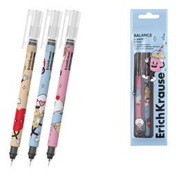 Цена за 24 шт. Набор из 3 ручек-роллеров ErichKrause Balance Stick Yummy 0.5, цвет чернил черный (в пакете)