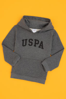 Erkek _ocuk Antrasit Melanj Kap__onlu Basic Sweatshirt