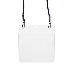 Цена за 10 шт. Бейдж горизонтальный, внешний размер 112×109 мм, внутренний размер 102×90 мм, на синем шнурке 40 см