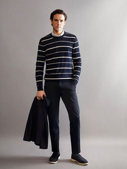 Bisiklet Yaka ?izgili Erkek Triko Kazak