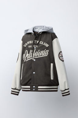 BOMBER JACKET WITH HOODIE AND FAUX LEATHER SLEEVES - Zara фото 3