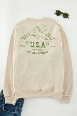 Tas Oversize/Genis Kesim Bask? ve Nak?sl? Ici Polarl? Sweatshirt TMNAW25SW00153