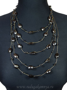 Колье 5 нитей с цирконом, цв.графитовый, 48см.