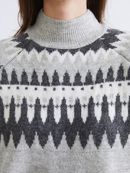 Yar?m Bal?k?? Yaka Desenli Kad?n Triko Kazak