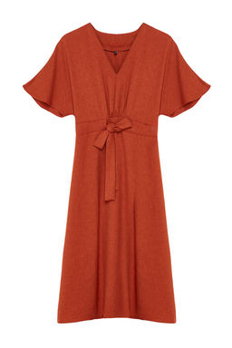 Kahverengi Kusakl? A Kesim/Can Form Midi Dokuma Elbise TWOSS23EL01543