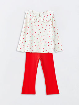 Bisiklet Yaka Bask?l? K?z ?ocuk Bluz ve Tayt Pantolon 2li