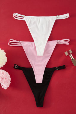 Trendyolmilla Siyah-Pembe-Beyaz 3lu Paket Kalpli Aksesuar Detayl? Fitilli Tanga Orme Kulot THMSS25KU00002  фото 5
