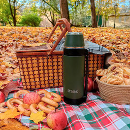 Термос из нержавеющей стали с узкой горловиной 1,5л Лукас д10см, h33,5см, горло д5см, полировка матовая, кнопка-клапан для налива, крышка-стаканчик, ручка, ремень, зеленый, TalleR (Китай) - Домашняя мода фото 7