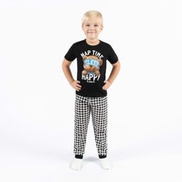 Пижама детская черная клетка принт мишка