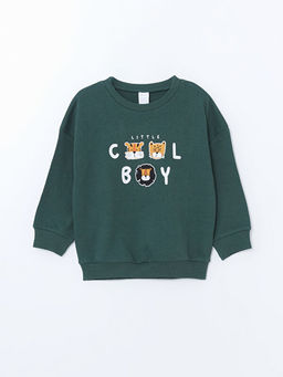 Bisiklet Yaka Bask?l? Erkek Bebek Sweatshirt
