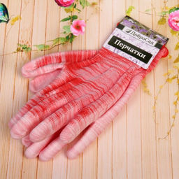 Цена за 12 шт. Перчатки нейлоновые "Меланж" с ПВХ покрытием полуоблитые, красные 8 р-р ДоброСад