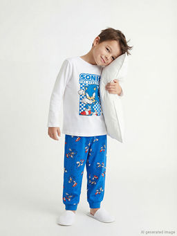 Sonic Bask?l? Erkek ?ocuk Pijama Tak?m