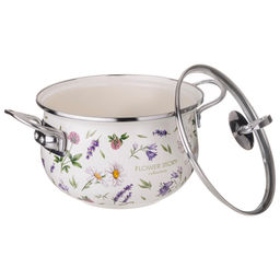 КАСТРЮЛЯ AGNESS ЭМАЛИРОВАННАЯ СО СТЕКЛЯННОЙ КРЫШКОЙ СЕРИЯ FLOWER STORY, 2,8 Л ДИА. 20СМ  фото 3