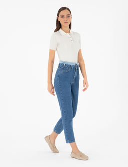 Koyu _ndigo Mom High Waist Fit Jean Pantolon