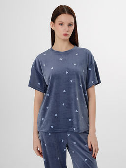 Комплект домашний женский велюровый синий с принтом в сердечко - Mark formelle фото 3