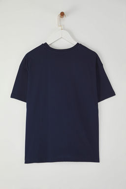 TRENDYOLMILLA Lacivert Kiraz Bask?l? Oversize/Genis Kal?p Orme T-Shirt TWOSS25TS00122  фото 6