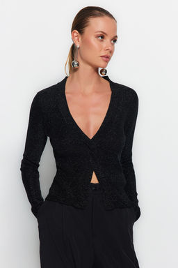 Siyah Simli Y?rtmac Detayl? Triko Kazak TWOAW24KZ00660 - Trendyolmilla фото 2