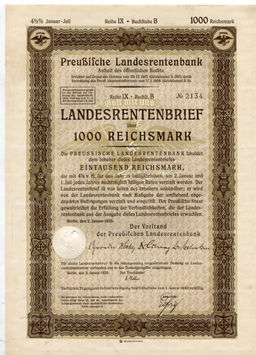 Облигация 4,5% 1000 рейхсмарок 1935 года Германия