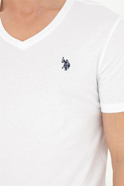 Мужская белая базовая футболка с v-образным вырезом - U.s. polo assn фото 7