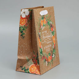 Пакет крафтовый вертикальный «Новогодний венок», MS 18 × 23 × 10 см - Дарите счастье фото 2