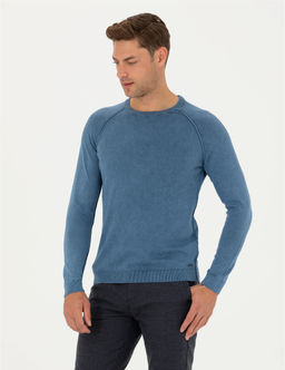 Koyu Mavi Slim Fit Bisiklet Yaka Triko Kazak