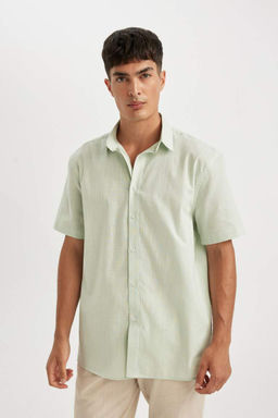 Хлопковая рубашка с короткими рукавами и воротником поло стандартного кроя - Defacto фото 4