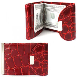 Зажим для купюр Croco-зк-300 (карм на мелочи, 2 кнопки) натуральная кожа красный скат (74) 208512