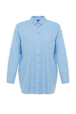 Plaj Giyim Ac?k Mavi Dokuma Maxi Gomlek TBESS22GO0664