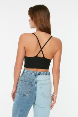 Siyah Super Crop S?rt Detayl? Ince Bluz TWOSS22BZ0760