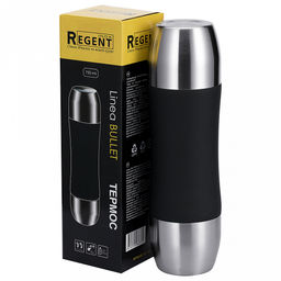 Термос из нержавеющей стали "Linea BULLET" 0,75л, 9х9х31см, двойные стенки с вакуумной изоляцией, в комплекте с двумя кружками, цветная коробка, "Regent" (Китай)