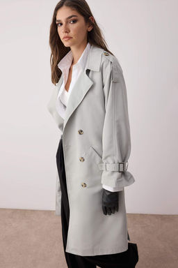 Trendyolmilla Haki Kemerli Ruzgarl?k Detayl? Su Itici Uzun Trenckot TWOSS21TR0005  фото 89