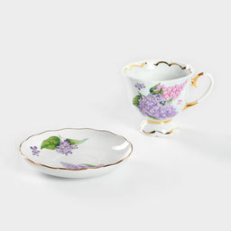 Чайная пара Добрушский завод «Сирень», 2 предмета: чашка 300 мл, блюдце d=15 см, фарфор, белая