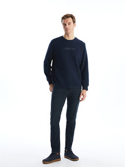 Bisiklet Yaka Uzun Kollu Bask?l? Erkek Sweatshirt