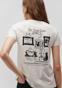 S?rt Bask?l? Beyaz Tisort - Mavi фото 2