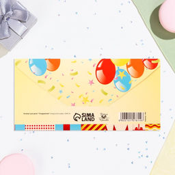 Цена за 10 шт. Конверт для денег Поздравляю! воздушные шары, 16х8 см - Дарим красиво фото 3