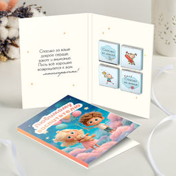 Открытка 4 шоколадки "Любимому воспитателю (дети и облака)"