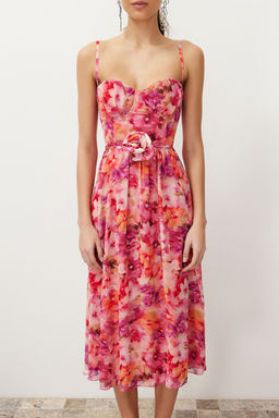 Trendyolmilla Cok Renkli A-Kesim Gul Detayl? Dokuma Elbise TPRSS24EL00098  фото 5