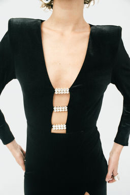 SHIMMER APPLIQU_ VELVET MIDI DRESS - Zara фото 3