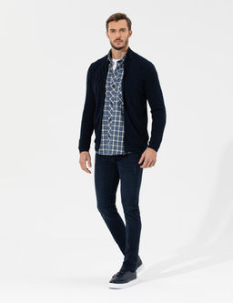 Lacivert Slim Fit Fermuarl_ Triko H_rka