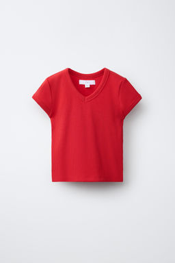 CAMISETA RIB CUELLO PICO / Rojo
