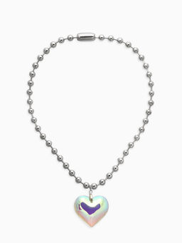 Кулон «Сердце» большое, цветное в серебре, 40 см