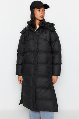 TRENDYOLMILLA Ekru Regular Kapusonlu Yandan C?t C?t Detayl? Su Itici Uzun Sisme Mont TWOAW24MO00104  фото 11